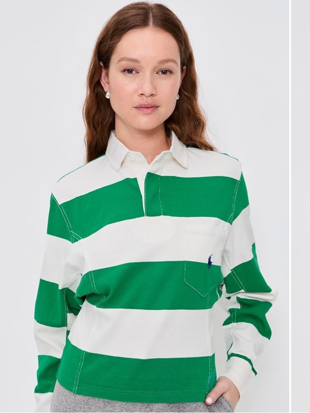 Ralph Lauren Green and White Striped Rugby Polo XS